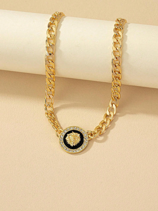 Shiny Lion Head Pendant Necklace for Women