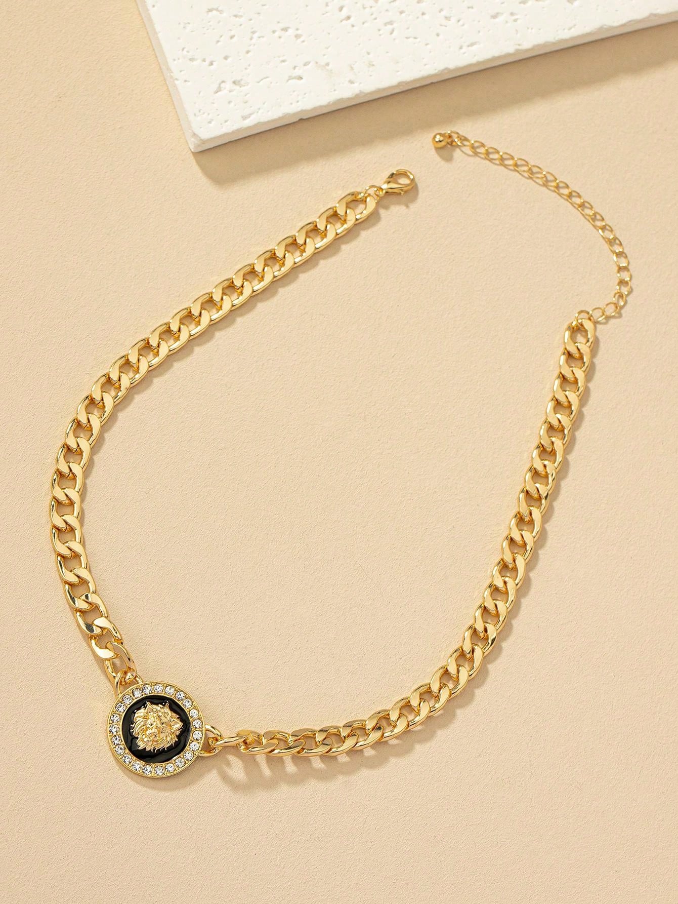 Shiny Lion Head Pendant Necklace for Women