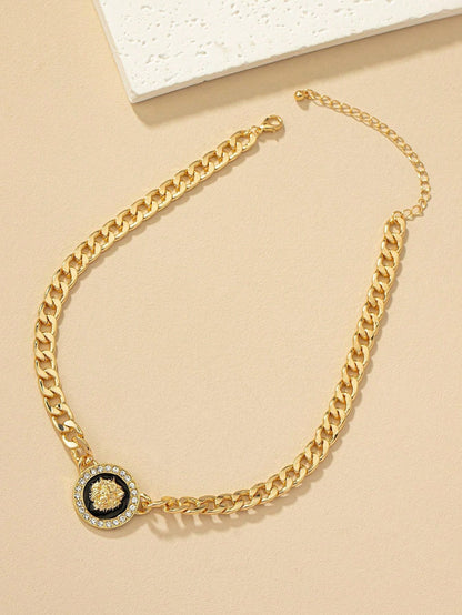 Shiny Lion Head Pendant Necklace for Women