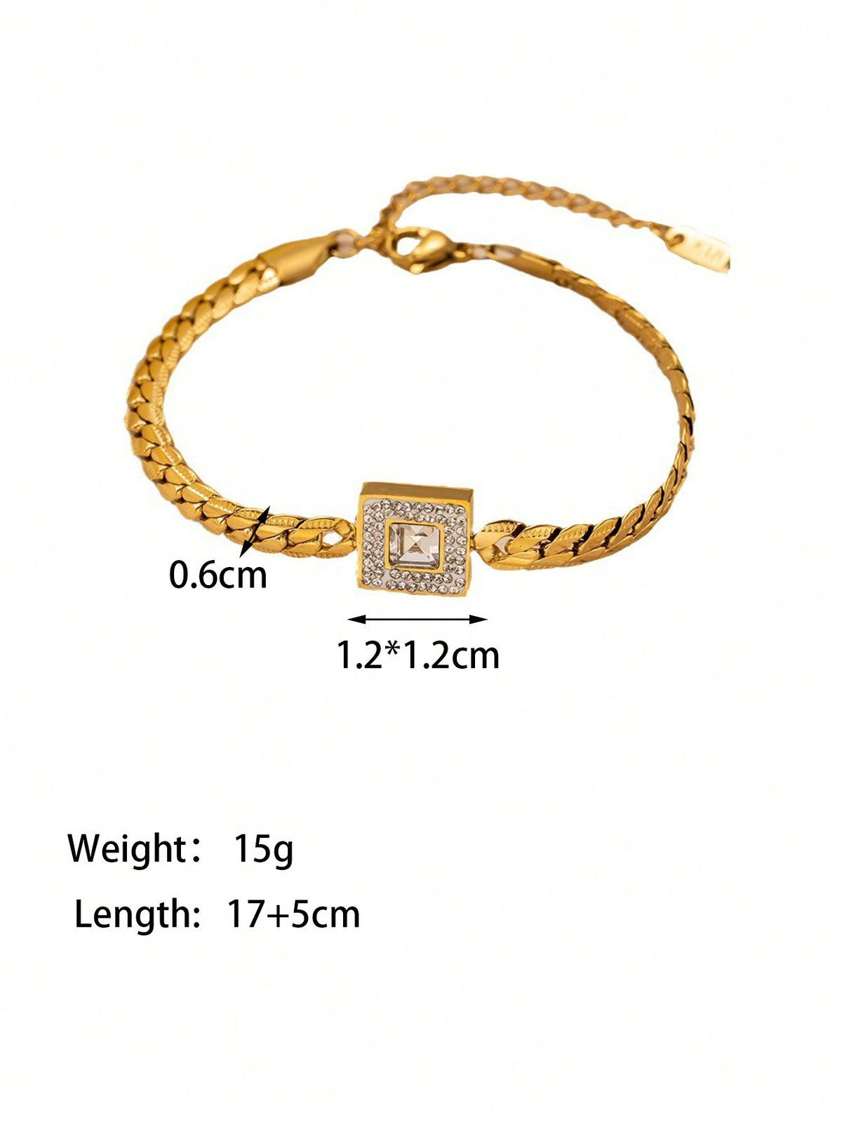 Gold Stainless Steel Geometric CZ Bracelet for Women