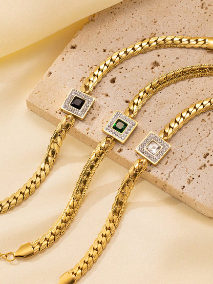 Gold Stainless Steel Geometric CZ Bracelet for Women