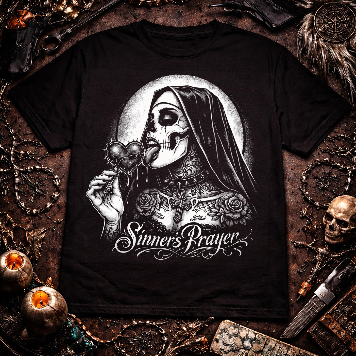 Sinner’s Prayer Tattoo Nun Gothic Chicano Style Tee