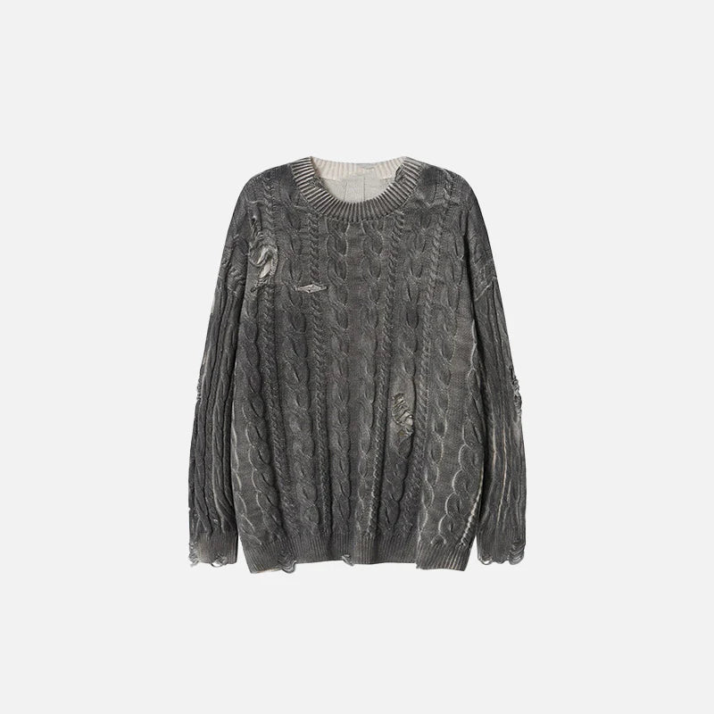Distressed Cable Knit Sweater