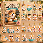 Corgi At The Cafe Advent Calendar 2026 - 24-Day Festive Countdown, Acrylic Charms Blind Box - Gift For Corgi Lovers