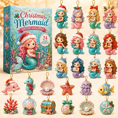 Christmas Mermaid Advent Calendar 2026 - 24-Day Festive Countdown, Acrylic Charms Blind Box - Gift For Mermaid Lovers