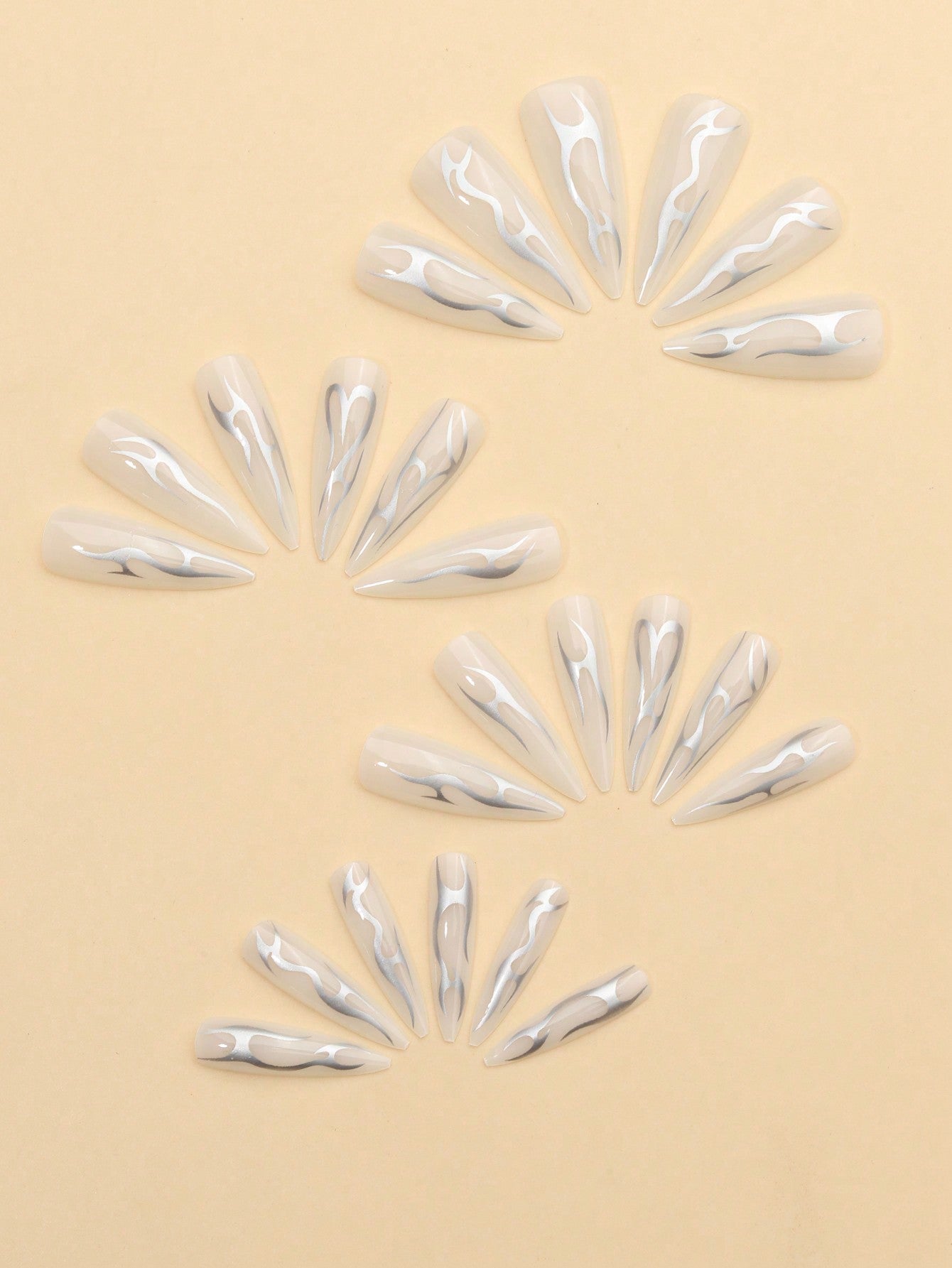 Silver Stripe Long Pointy Stiletto Press-On Nails