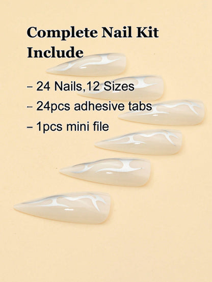 Silver Stripe Long Pointy Stiletto Press-On Nails