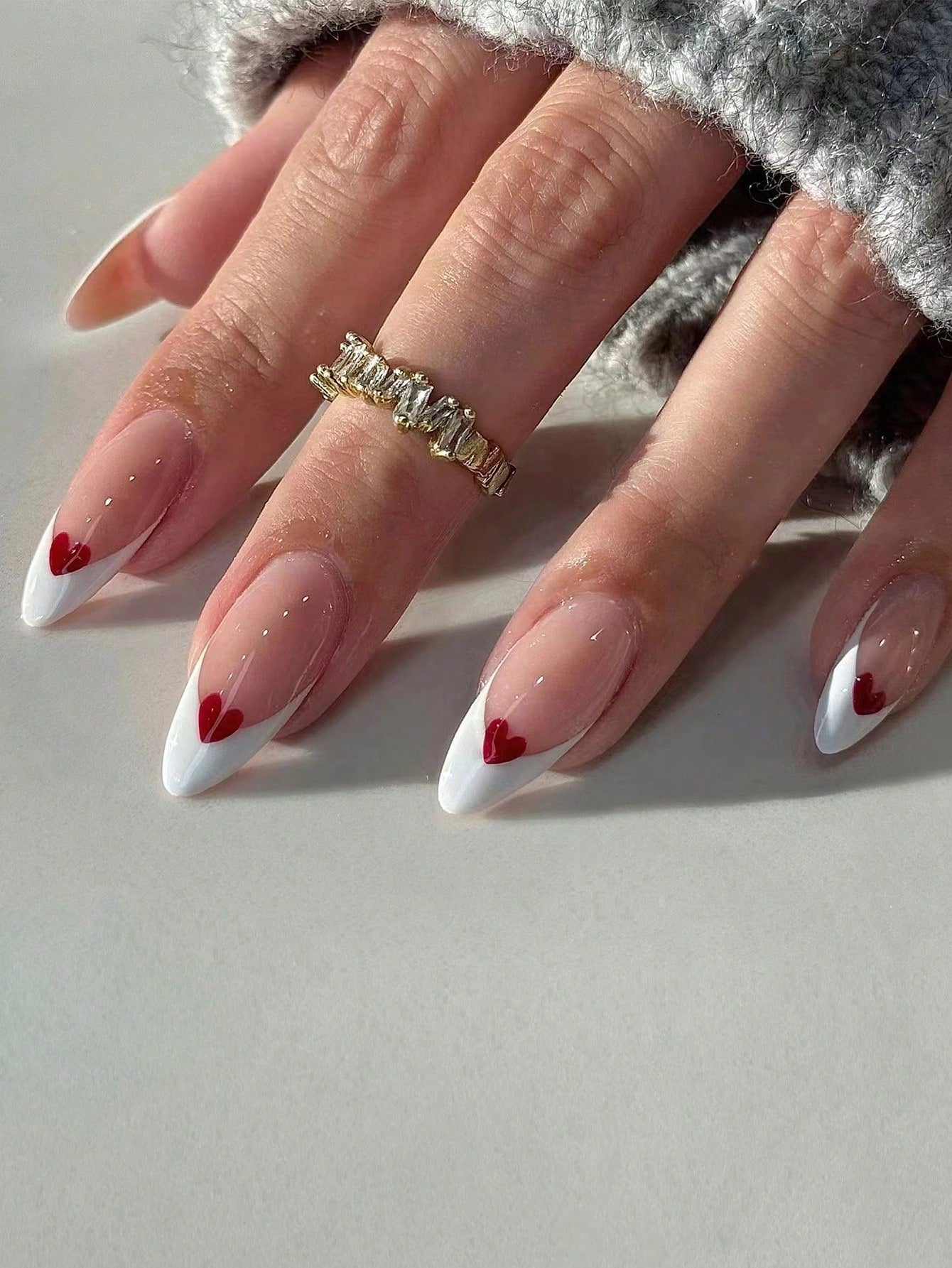 24pcs Red French Tip Almond Press On Nails