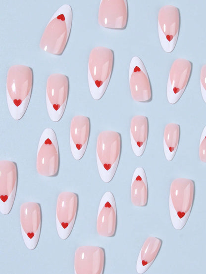 24pcs Red French Tip Almond Press On Nails