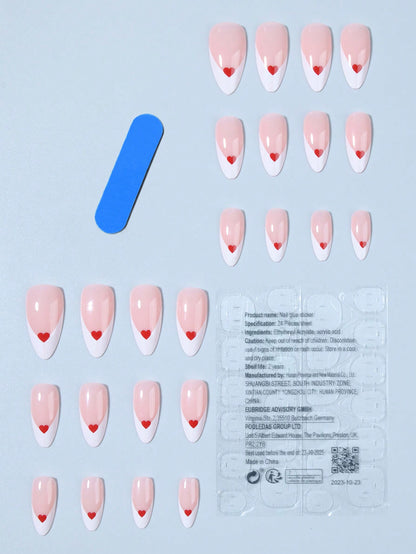 24pcs Red French Tip Almond Press On Nails