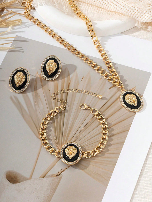 3pcs Lion Head Jewelry Set for Women