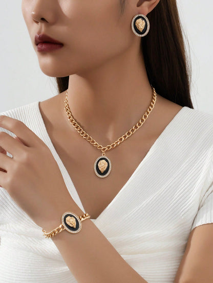 3pcs Lion Head Jewelry Set for Women