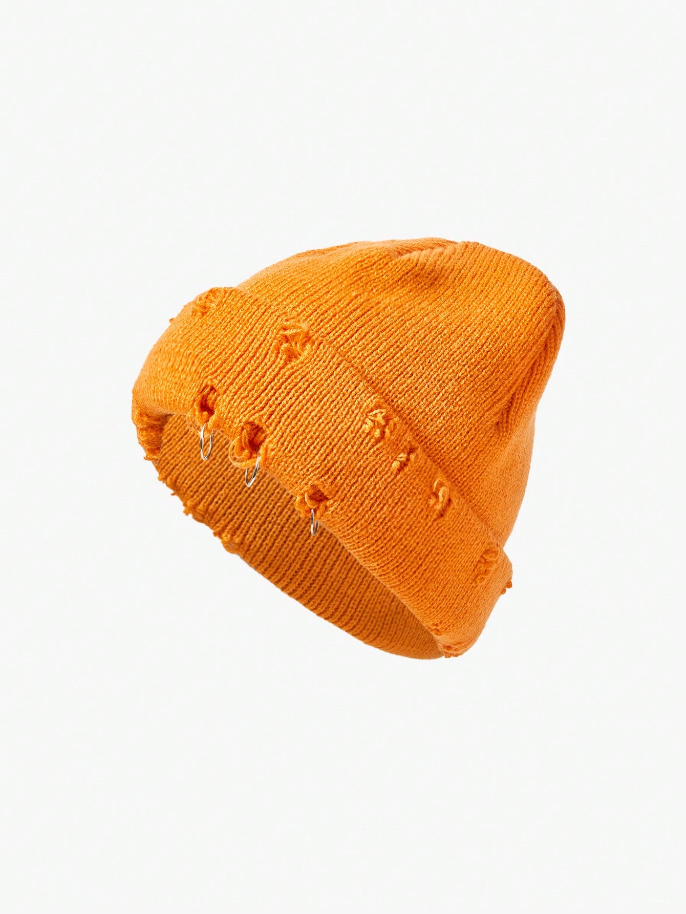 Ripped Style Solid Color Knitted Beanie Hat