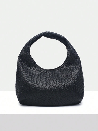 Vintage Crochet Knit Faux Leather Shell Underarm Bag