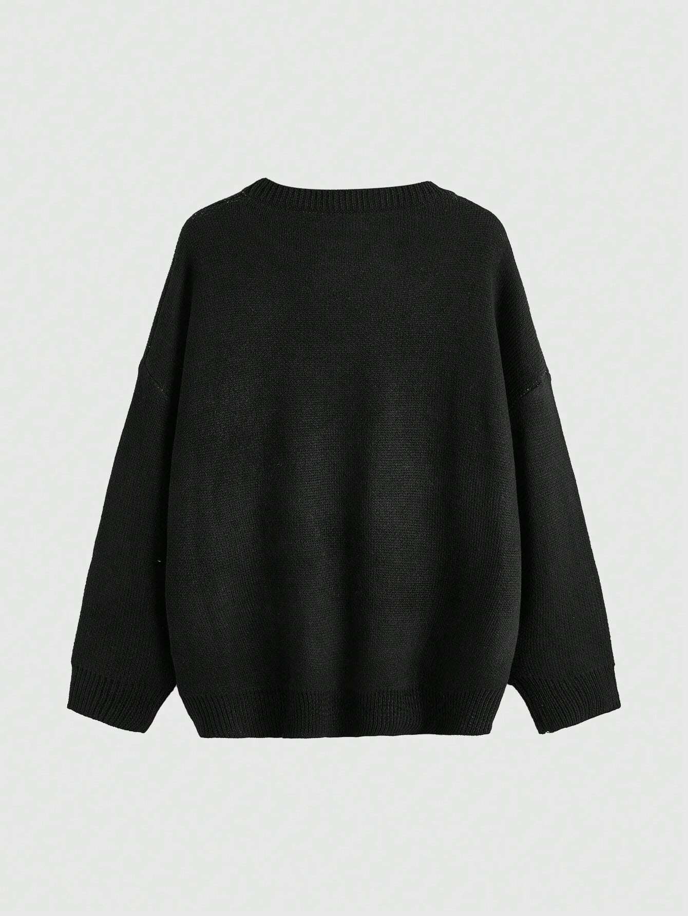 Goth Skeleton Pattern Drop Shoulder Sweater