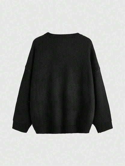 Goth Skeleton Pattern Drop Shoulder Sweater