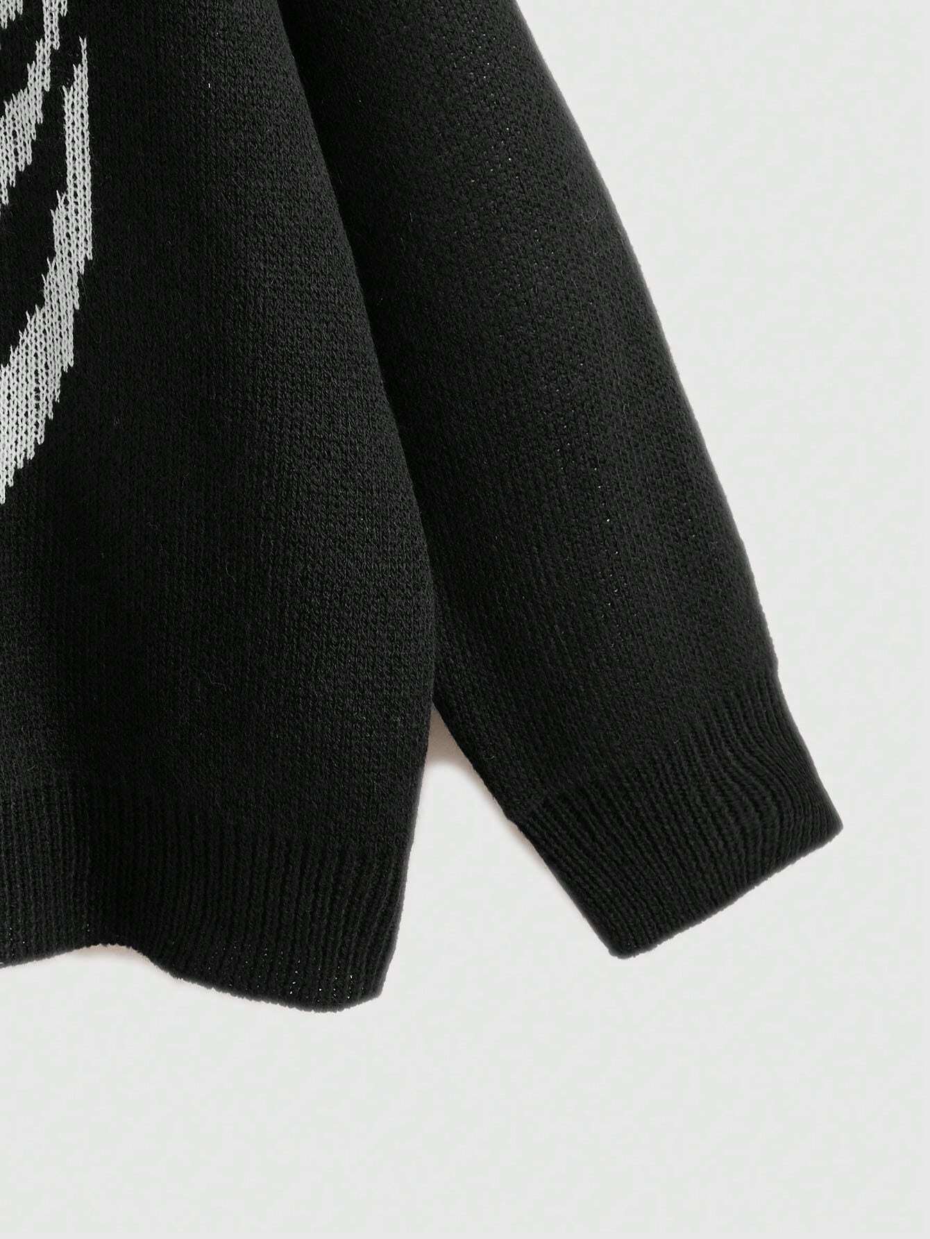 Goth Skeleton Pattern Drop Shoulder Sweater