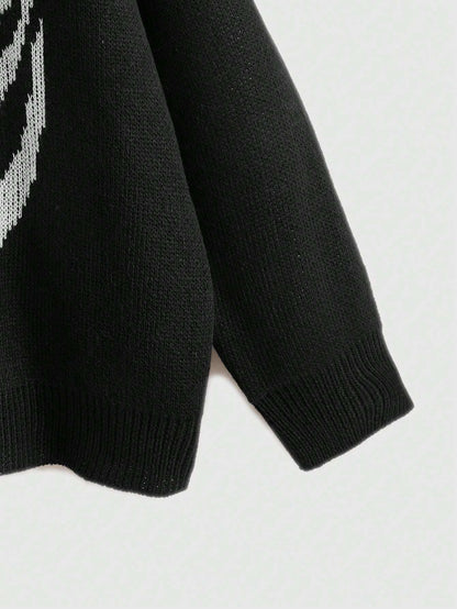 Goth Skeleton Pattern Drop Shoulder Sweater
