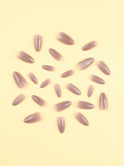 24pcs Medium Nude Cat Eye Shimmer Press-On Nails