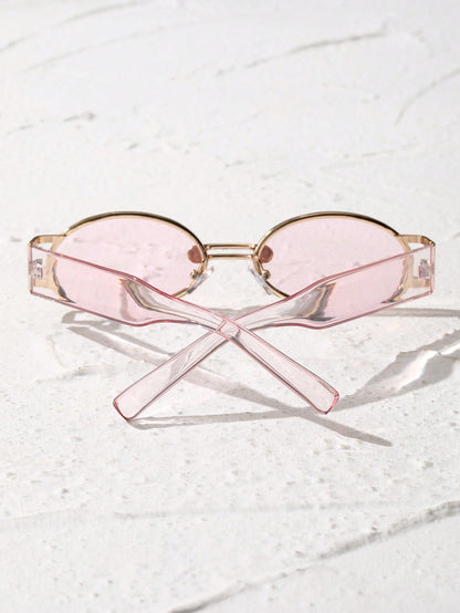 Cute Oval Pink Tinted Lens Y2K Fashion Glasses