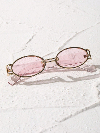 Cute Oval Pink Tinted Lens Y2K Fashion Glasses