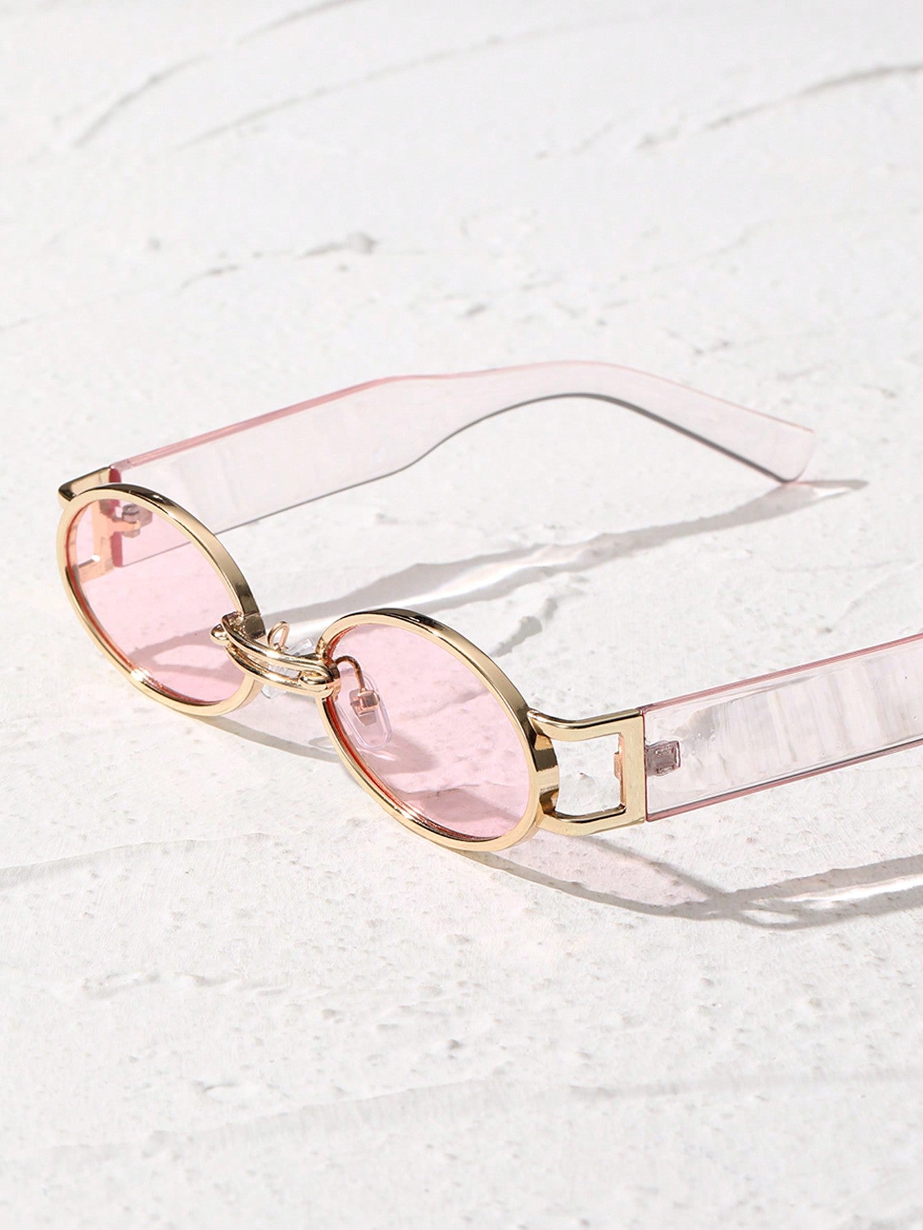 Cute Oval Pink Tinted Lens Y2K Fashion Glasses