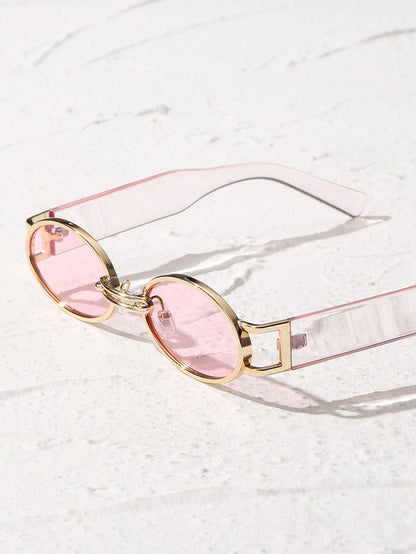 Cute Oval Pink Tinted Lens Y2K Fashion Glasses