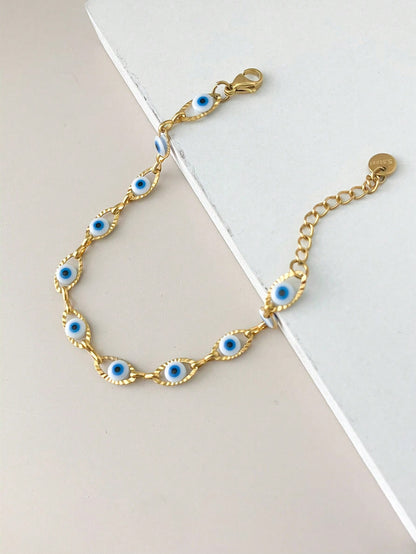 Vintage Navy Blue Eye Stainless Steel Tennis Bracelet