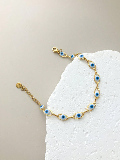 Vintage Navy Blue Eye Stainless Steel Tennis Bracelet