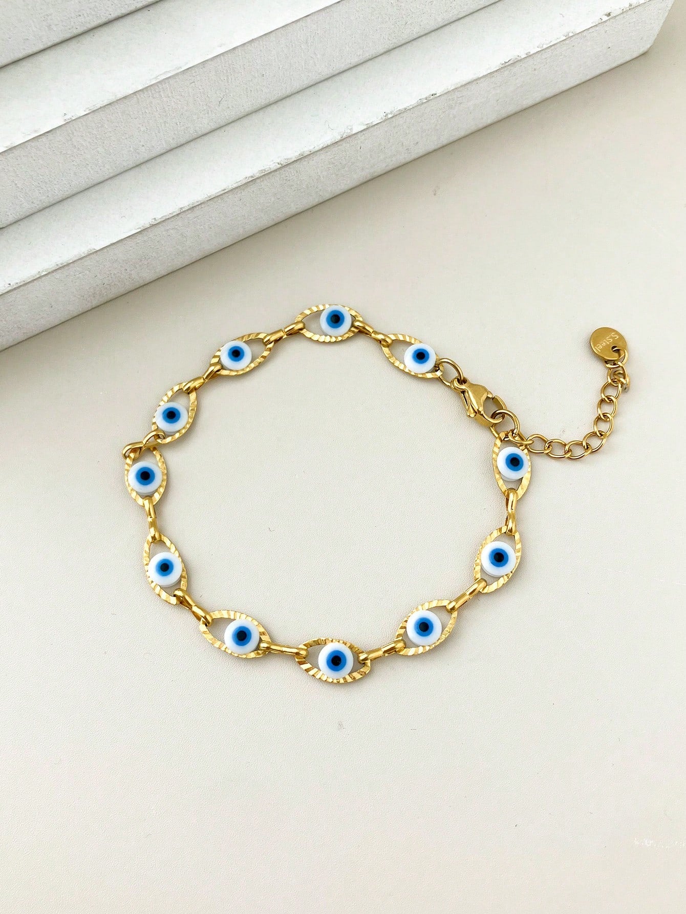 Vintage Navy Blue Eye Stainless Steel Tennis Bracelet