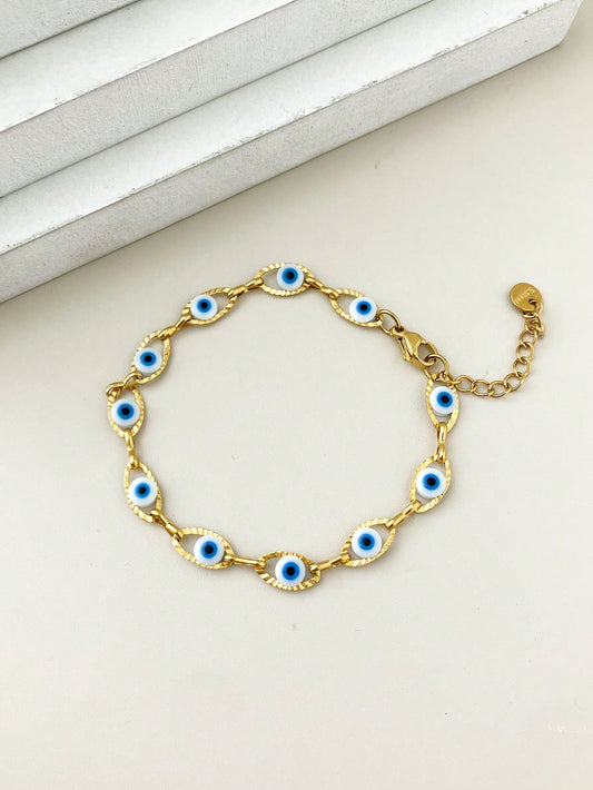 Vintage Navy Blue Eye Stainless Steel Tennis Bracelet