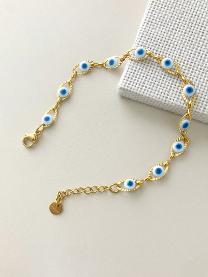 Vintage Navy Blue Eye Stainless Steel Tennis Bracelet