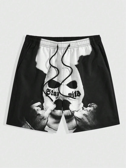 Men's Abstract Graphic Colorblock Drawstring Shorts