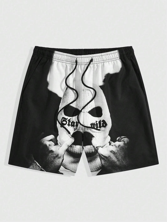 Men's Abstract Graphic Colorblock Drawstring Shorts