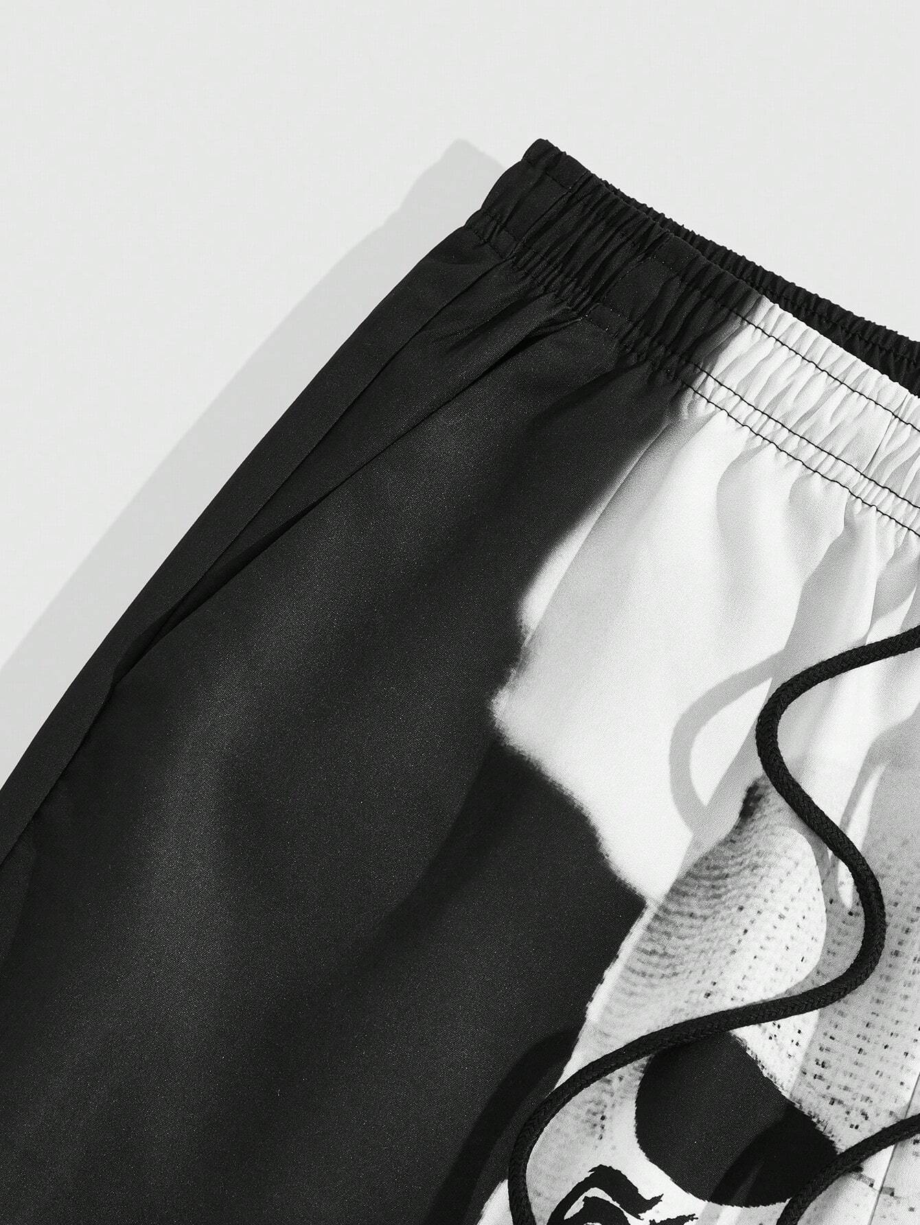 Men's Abstract Graphic Colorblock Drawstring Shorts