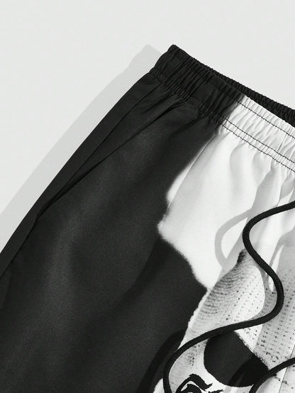 Men's Abstract Graphic Colorblock Drawstring Shorts