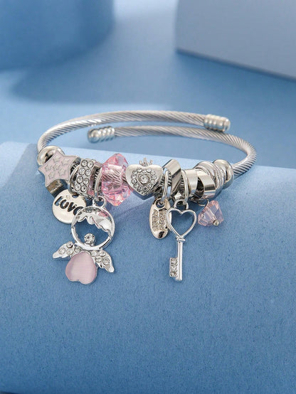 Pink Angel Beaded Tassel Bracelet for Women