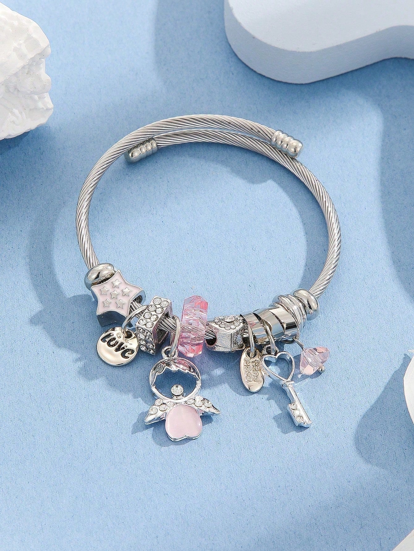 Pink Angel Beaded Tassel Bracelet for Women