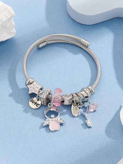 Pink Angel Beaded Tassel Bracelet for Women