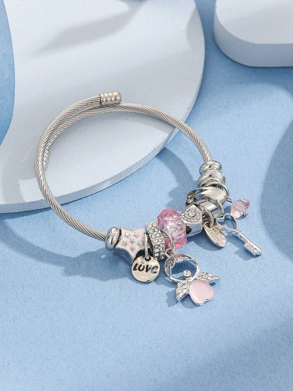 Pink Angel Beaded Tassel Bracelet for Women