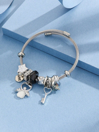 Pink Angel Beaded Tassel Bracelet for Women