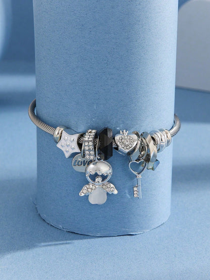 Pink Angel Beaded Tassel Bracelet for Women