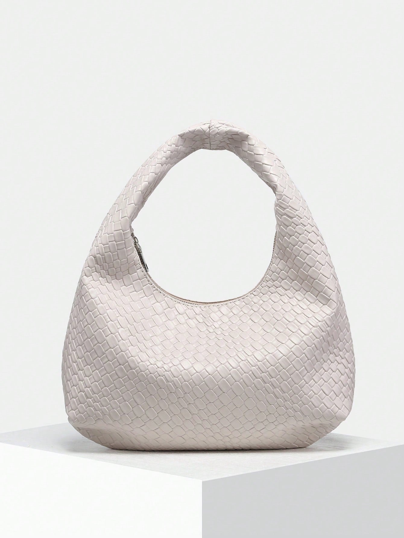 Vintage Crochet Knit Faux Leather Shell Underarm Bag