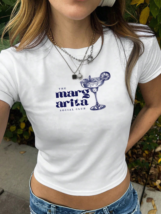 Y2K Martini Cocktail Graphic Cropped Tee