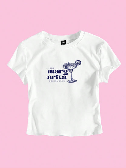 Y2K Martini Cocktail Graphic Cropped Tee