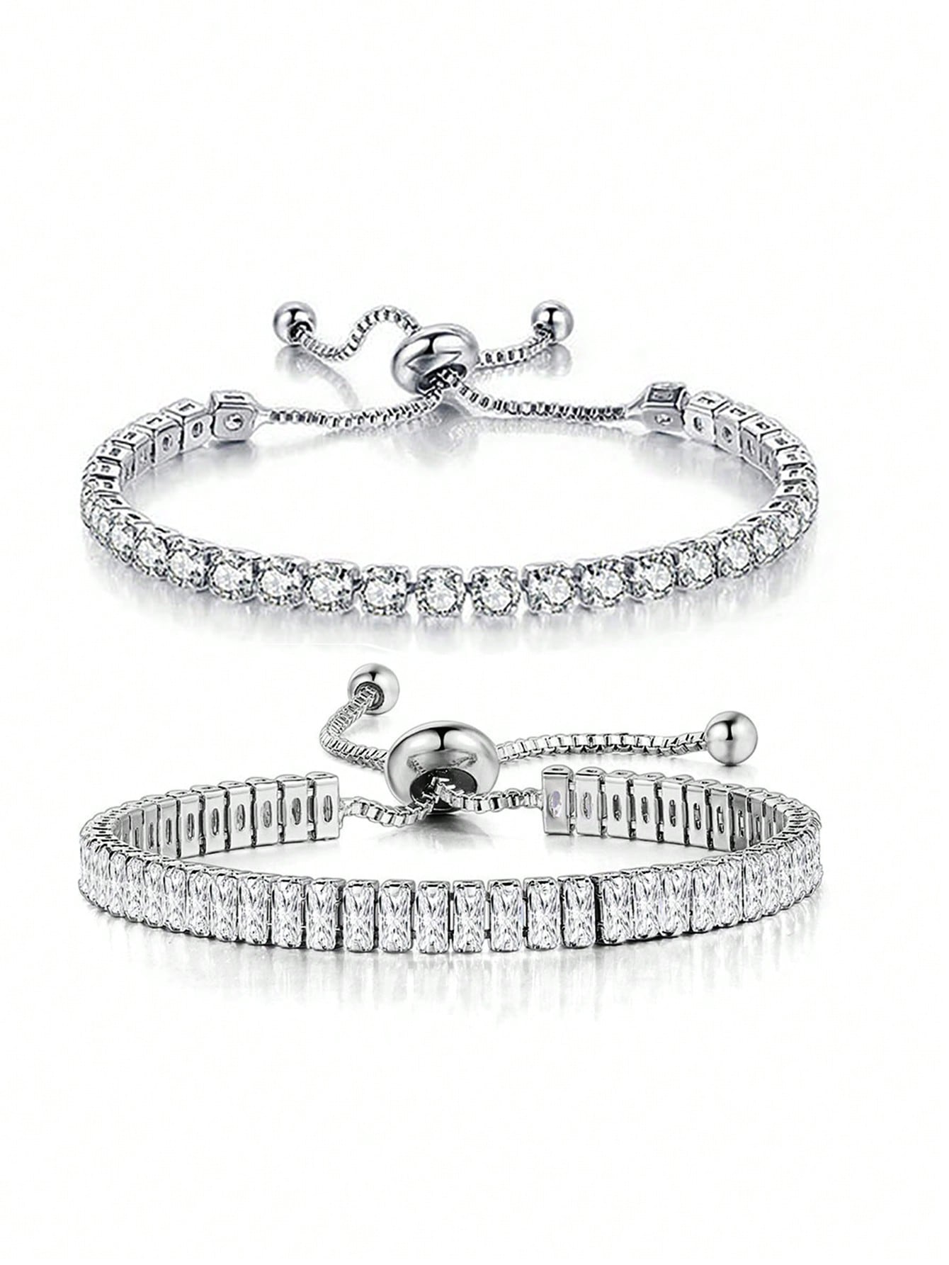 2pcs Adjustable Round Zirconia Tennis Bracelets for Women