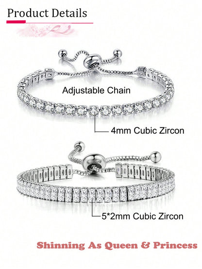 2pcs Adjustable Round Zirconia Tennis Bracelets for Women