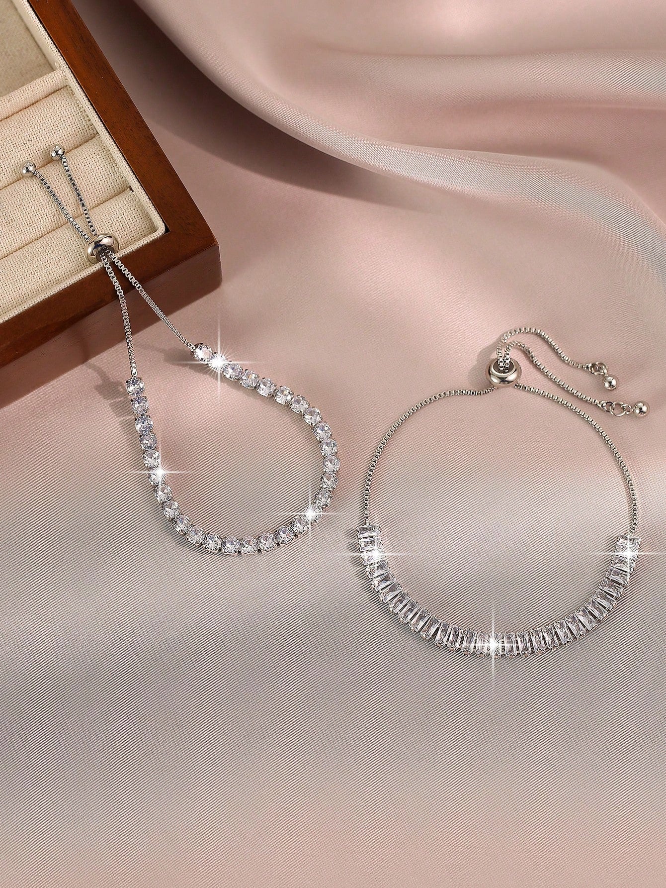 2pcs Adjustable Round Zirconia Tennis Bracelets for Women