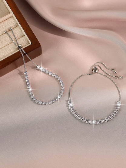 2pcs Adjustable Round Zirconia Tennis Bracelets for Women
