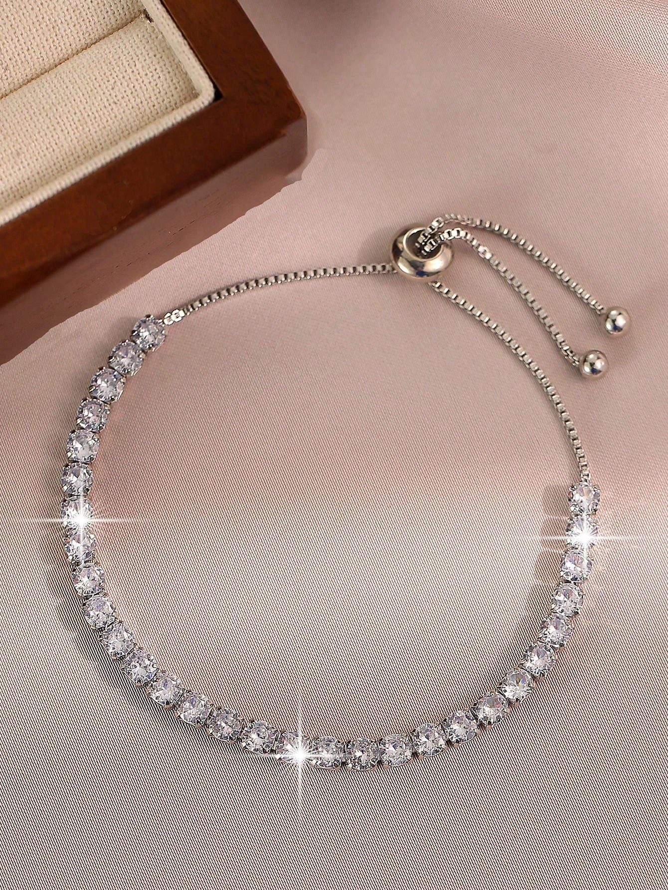 2pcs Adjustable Round Zirconia Tennis Bracelets for Women